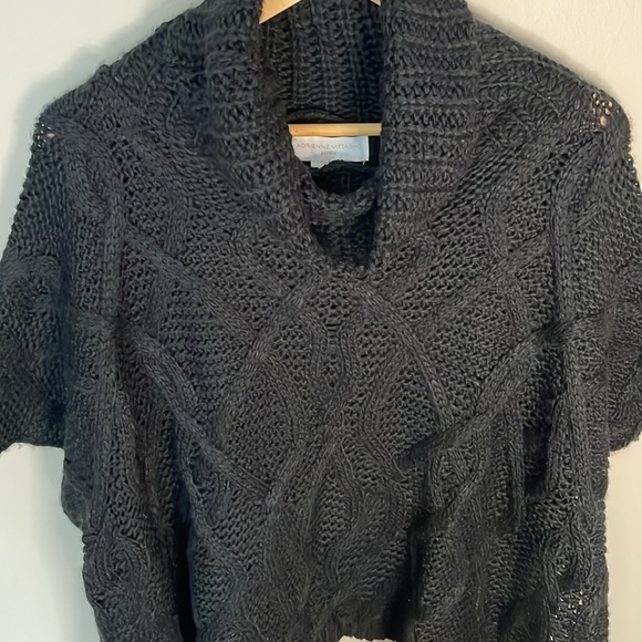 ADRIENNE VITADINI Black Cowl Neck Cable Knit Poncho Sweater S/M Whimsygoth Dark - Picture 3 of 8